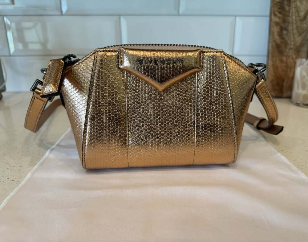 Givenchy Antigona Small Metallic Gold Crossbody Zip w/ Dust Bag, Strap